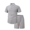 thumbnail image 4 of VBTAPA Men's 2 Piece Summer Outfits Casual Beach Suit Breathable Comfy Cotton Linen Shirts and Shorts Set Solid Color Matching Lounge Sets Dark Gray XXXL, 4 of 9