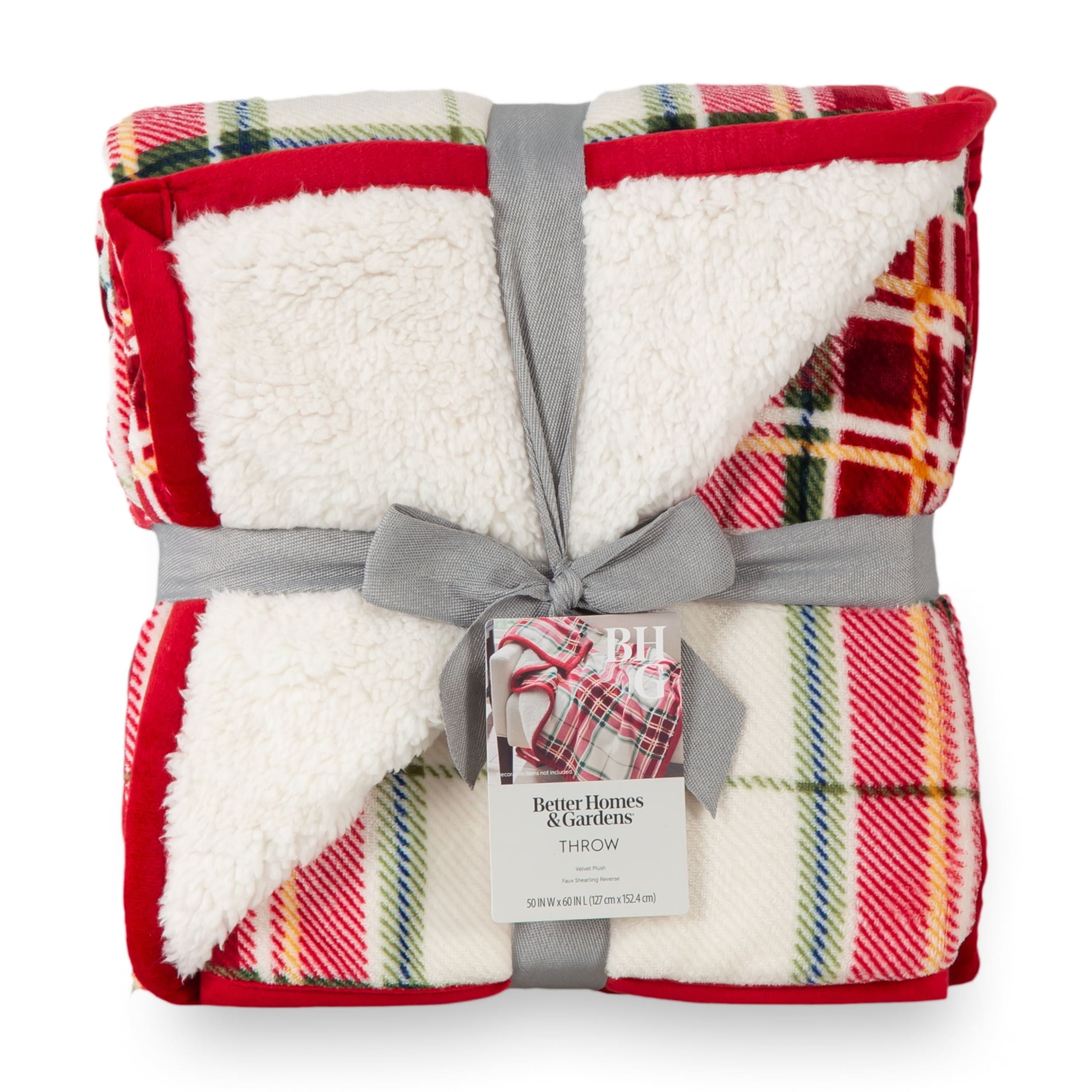 Better Homes & Gardens  Printed Reverse Faux  Shearling Adult Throw, 50” x 60”,  Red Walden Plaid