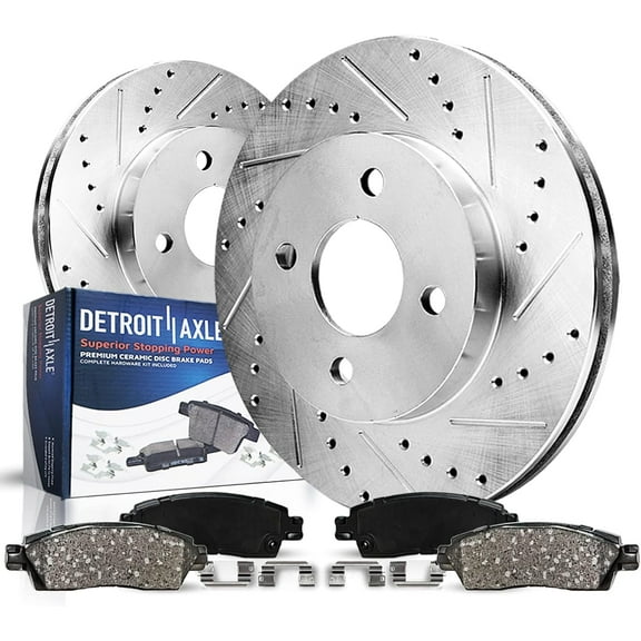 Detroit Axle - Front Brake Kit for 2009-2014 Honda Fit Drilled and Slotted Disc Brake Rotors Ceramic Brakes Pads with Hardware 2010 2011 2012 2013 Replacement: 10.32" inch Rotor