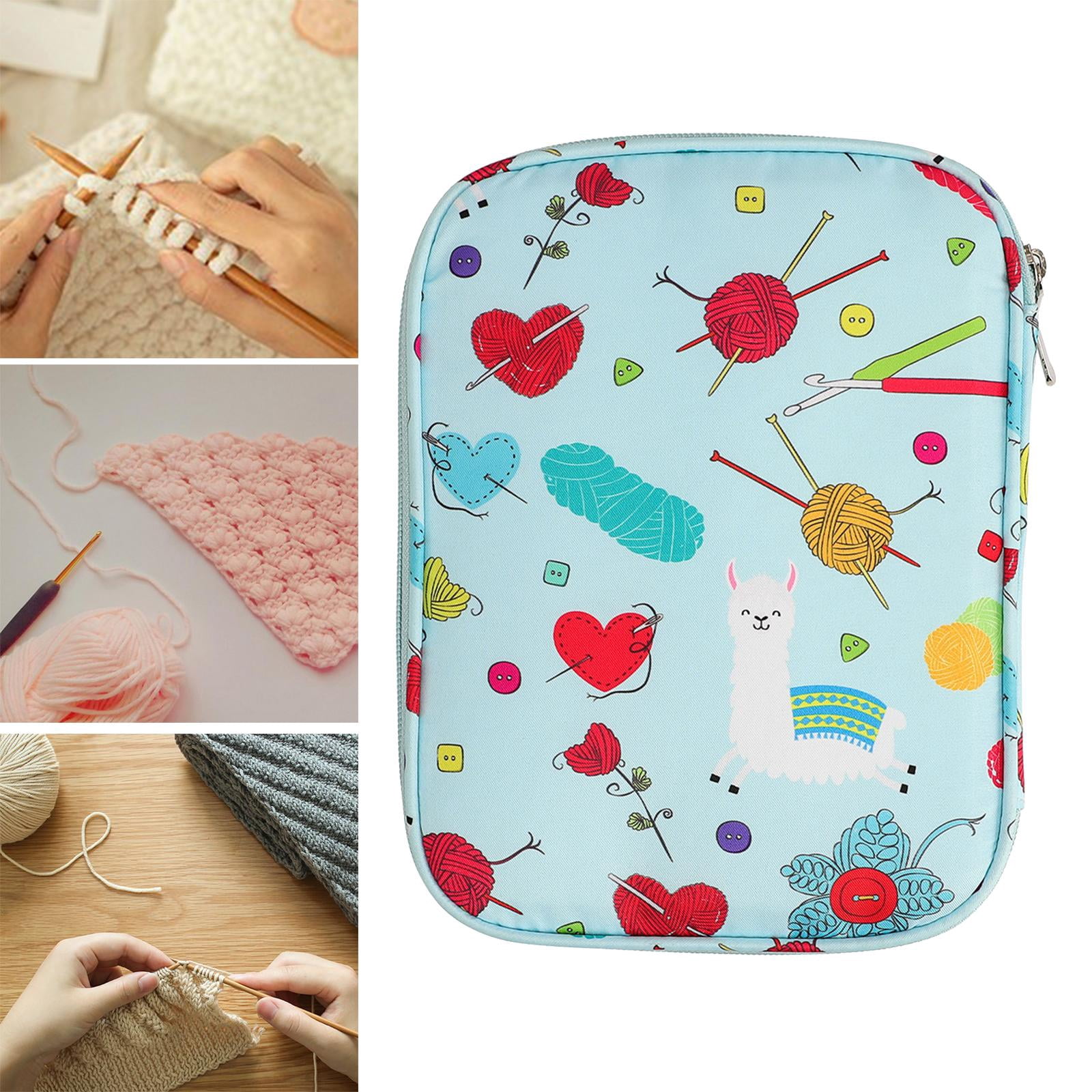 HILABEE Portable Crochet Hook Case Storage Bag Empty Zippered Bag Compact Versatile Double Layer Sturdy 22x14x4cm with Holder Slots for Knitting Tools
