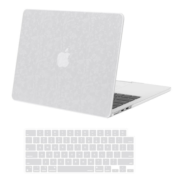 Mosiso Case for MacBook Air 13.6 inch Case 2025-2022 M4 A3240 M3 A3113 M2 A2681, Anti-Fingerprint Polygonal Texture PU Leather Coated Hard Shell&Keyboard Cover, Silver