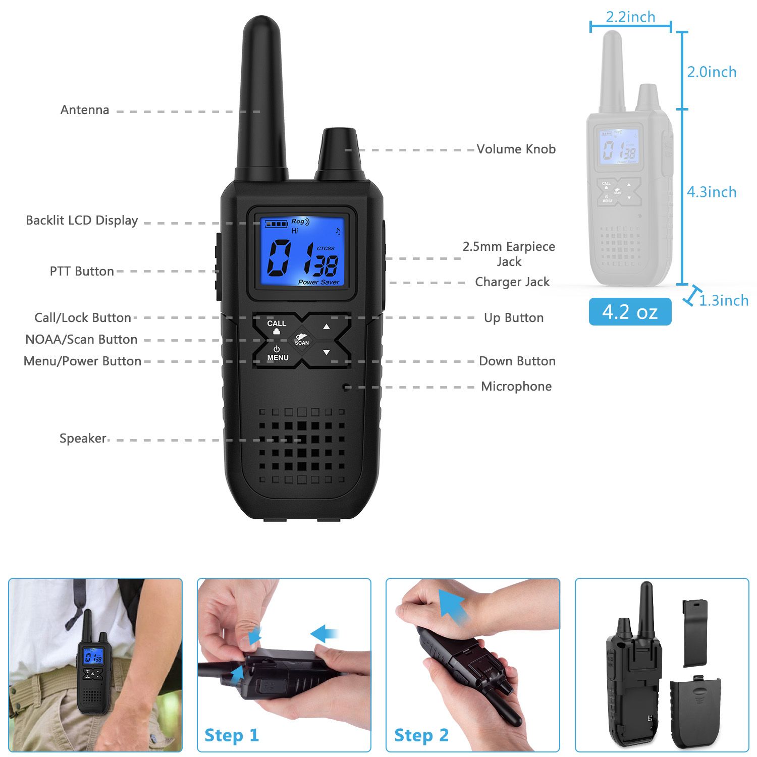 WisHouse K10 Walkie Talkies, 2 Pack Black photo 7