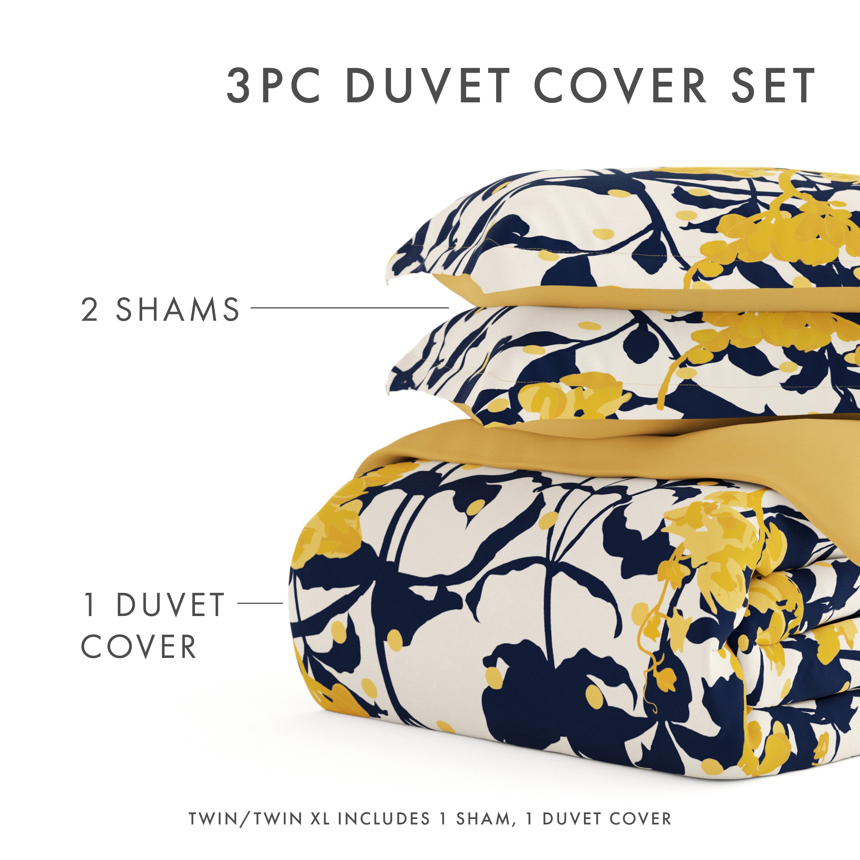 Noble Linens Yellow Boho Flower Reversible 3-Piece Duvet Cover Set, Full/Queen