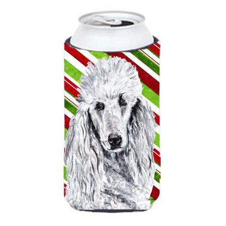 

White Standard Poodle Candy Cane Christmas Tall Boy bottle sleeve Hugger - 22 To 24 Oz.