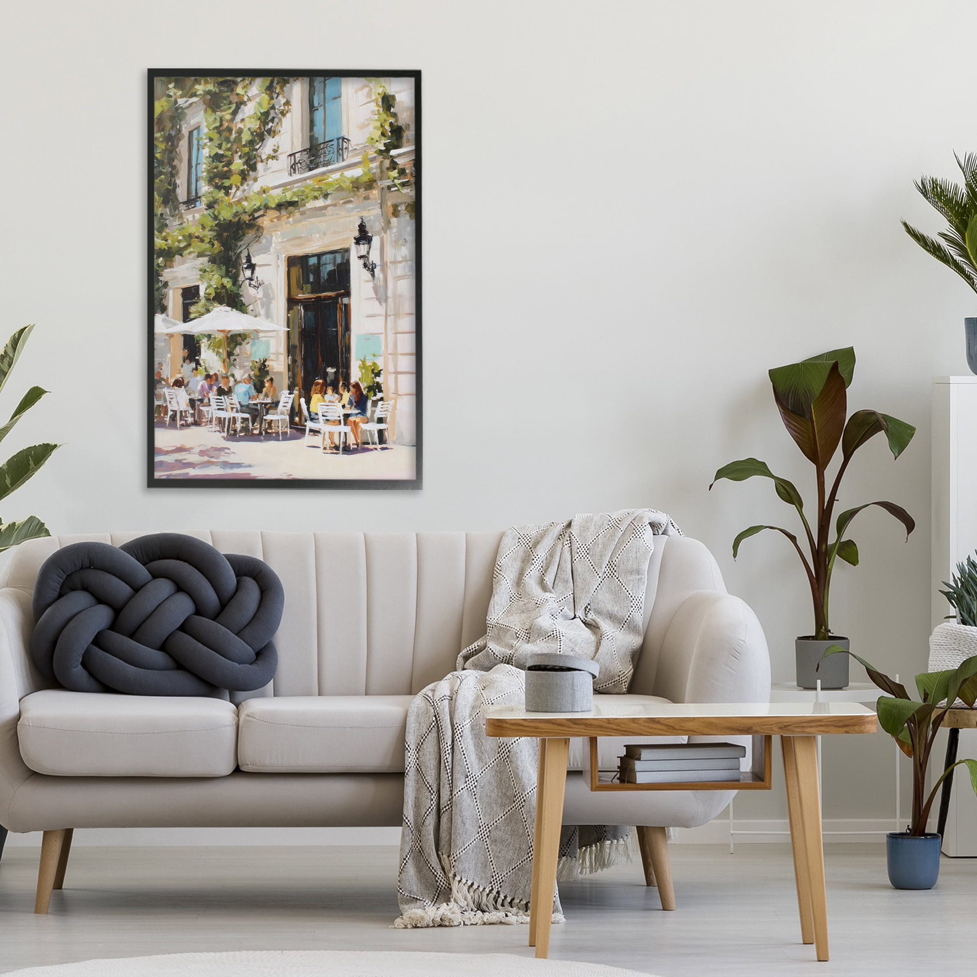 Stupell Industries Streetside Cafe Terrace with Ivy Black Framed Giclee Art, design by Petal Prints Design