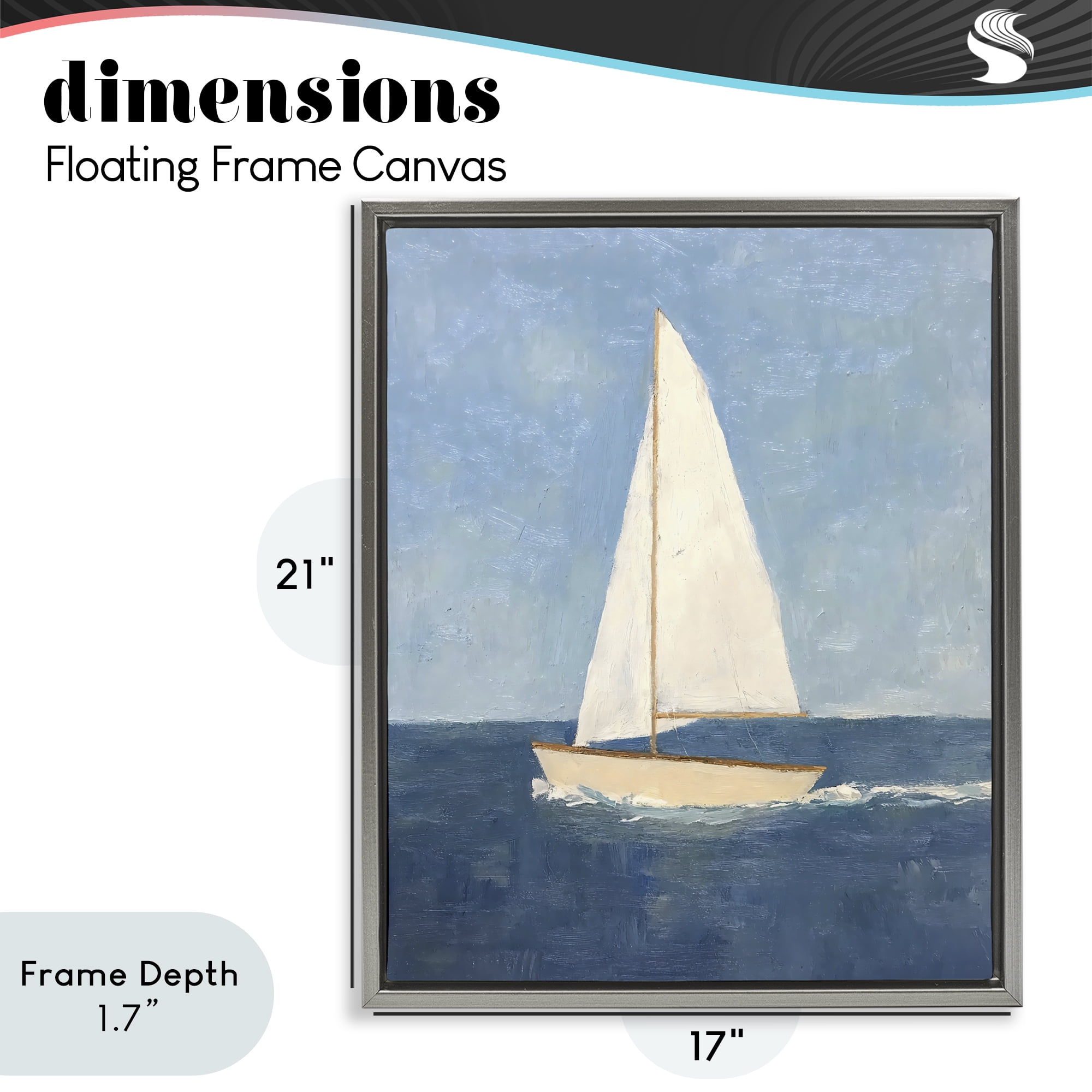 Stupell Industries Deep Blue Sail at Sea Gray Framed Floater Canvas Wall Art, design by Creative Studio