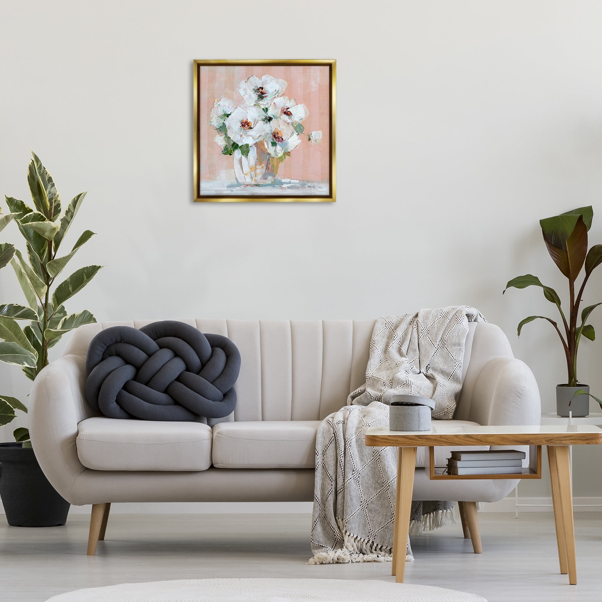 Stupell Industries White Poppies on Pink Botanical & Floral Painting Gold Floater Framed Art Print Wall Art, 25 x 25