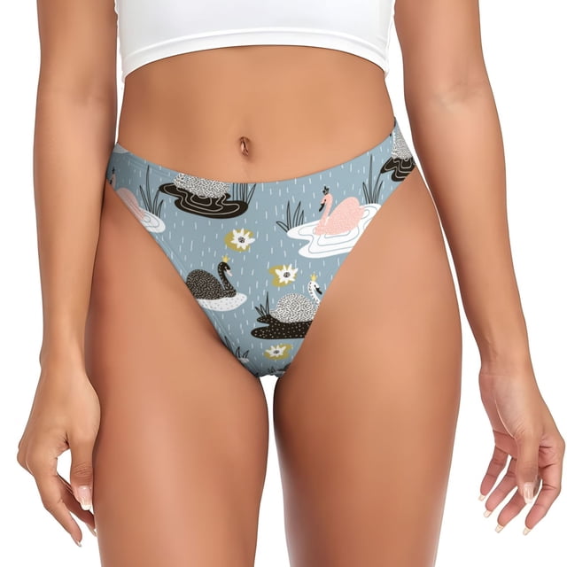 Fotbe Swan Princess On Lake Tanga Sin Costuras para Mujer con Estampado – Panties Invisibles, Transpirables y Cómodos para Uso Diario-Large