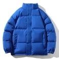 thumbnail image 4 of ZCFZJW Men Winter Warm Puffer Jacket Casual Solid Stand Collar Zipper Windproof Keep Warm Long Sleeve Sherps Fleece Lined Coats with Pockets Blue XXL, 4 of 9