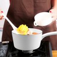 thumbnail image 2 of 1.3L Japanese Style White Ceramics Milk Pot Kitchen Cooking Pan Pot Stewpan Saucepan with Long Hand, 2 of 5