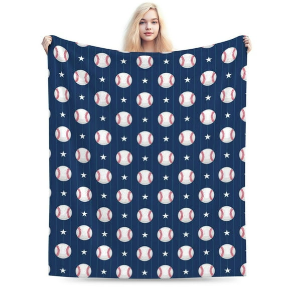 Baseball Star On Blue Throw Blanket, Gifts For Men Women, Soft Warm Cozy Lightweight Fleece Throw Blankets Sherpa Fuzzy Stuff For Bed Sofa Couch Chair 50"X40"