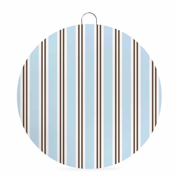 Welcome Sign for Front Door, Light Brown Blue Striped Round Metal Wall Art Wreaths, Modern Farmhouse Vertical Stripes Outdoor Indoor Wall Hanging Sign for Porch Decor Housewarming Gifts 7.9 Inch