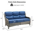 thumbnail image 2 of Planntonneo Wicker Patio High Backrest 3-Seat Sofa with 6" Cushion, Rattan Couch with Deep Seat for Deck Backyard Garden, Grey/Blue, 2 of 6