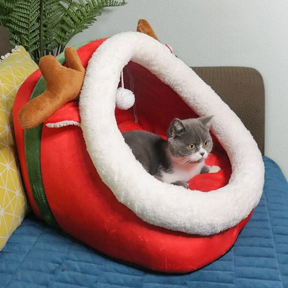 Wzzjkit Dog Bed with Cover Cave, Washable Round Pet Nests Semi-enclosed No-Slip Faux Coved Bed, Comfortable Warming Pet Bed Covered Dog Bed