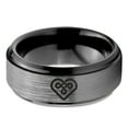 thumbnail image 2 of Tungsten Keltic Celtic Knot Heart Shape Band Ring 8mm Men Women Comfort Fit Black Step Bevel Edge Brushed Gray Polished, 2 of 4