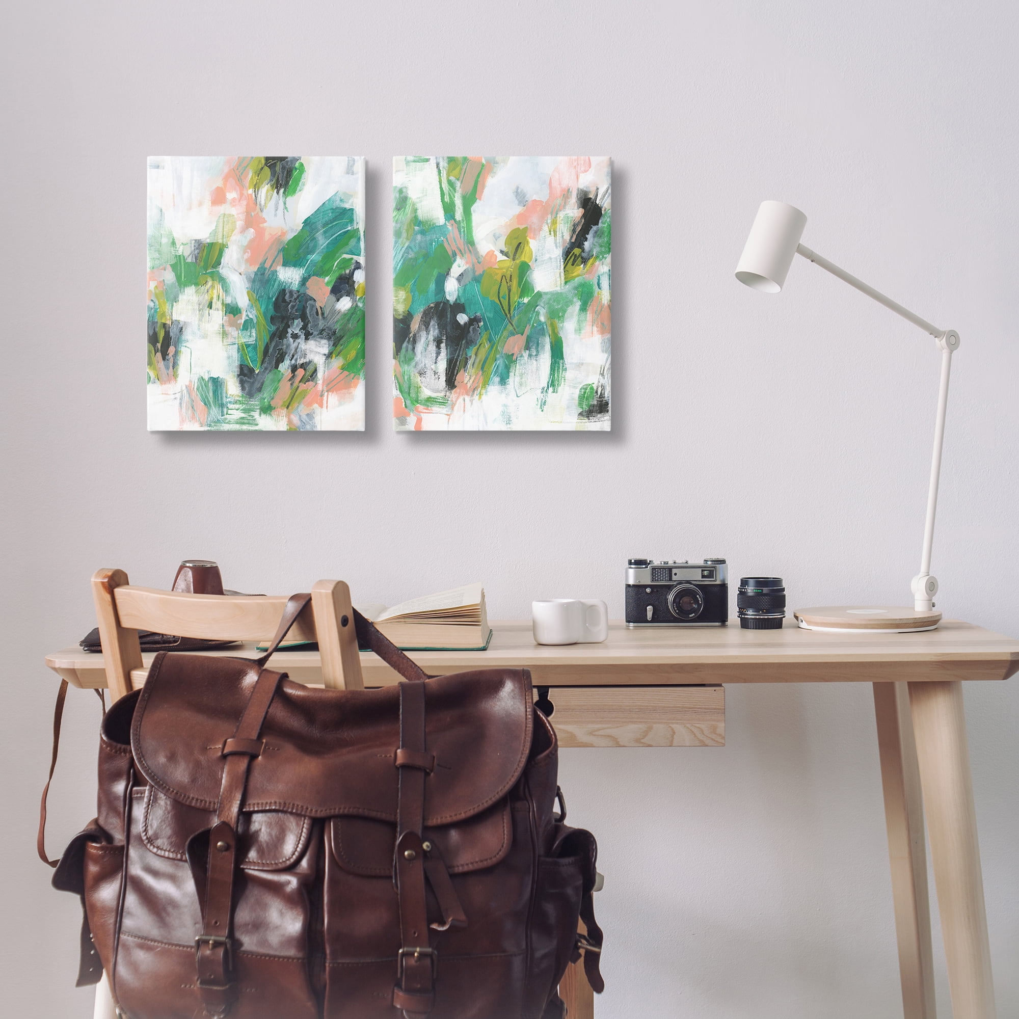 Stupell Industries Green Abstract Layers Abstract Painting Wrapped Canvas Art Print Wall Art, 16 x 20, Set of 2
