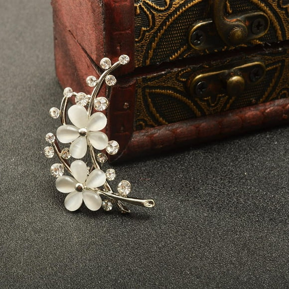 Broche Chic Fernando Joyería Opal Flor Pin Breastpin Mujer 1.77 pulgadas Plata