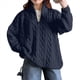 thumbnail image 1 of Suéteres de Otoño para Mujer, Jersey de Larga con Cremallera de un Cuarto, Jersey Informal Holgado con Cuello en V y Punto Azul Marino L, 1 of 8