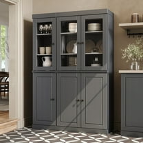 Palace Imports 100% Solid Wood Kitchen Pantry Storage Cabinet with Solid, Clear Glass Doors and Adjustable Shelves, Gray