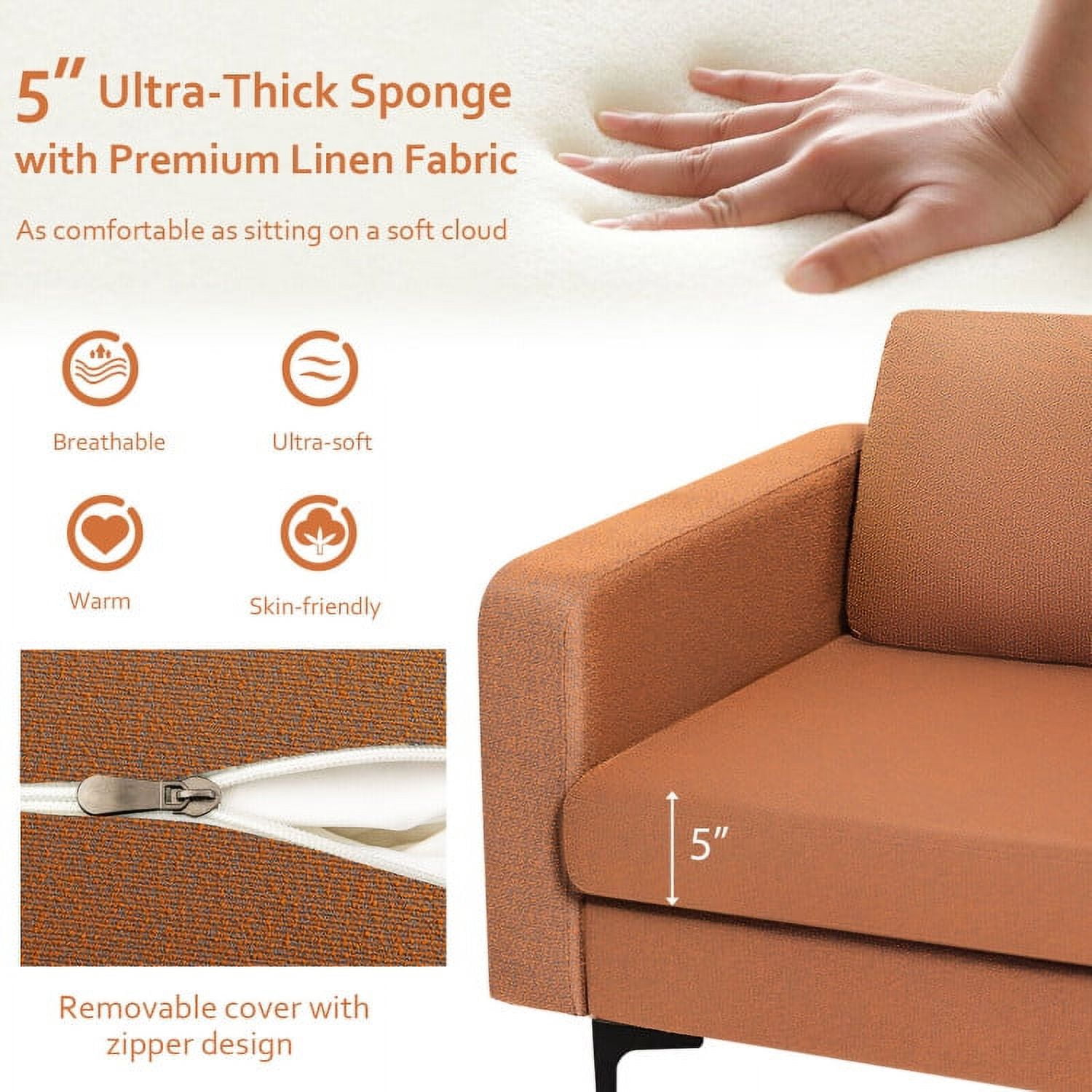 Finihen Upholstered Accent Armchair, Modern Accent Armchair with Side Storage Pocket, for Living Room, Bedroom, Orange