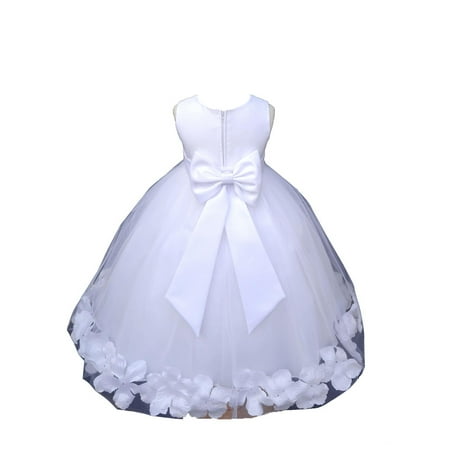 

Ekidsbridal Wedding Pageant Rose Petals White Tulle Flower Girl Dress Toddler Junior Bridesmaid Recital Easter Holiday Gown Birthday Girl Dress Communion Formal Clothing Baptism 302T white size 4