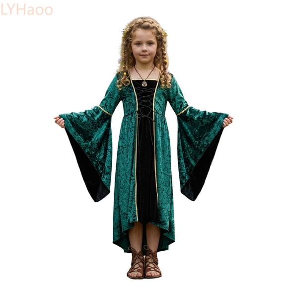 LYHaoo Medieval Children's Performance Outfits For Halloween And Stage Plays – Elegant Court Ensemble For Kids,Girls Dress(S)