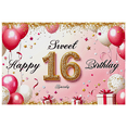 thumbnail image 3 of Pink Glittery 16th Birthday Backdrop Banner with Balloons Gifts and Confetti Happy Birthday Party Decoration Photography Prop Party Supplies Background Decorations, 3 of 7