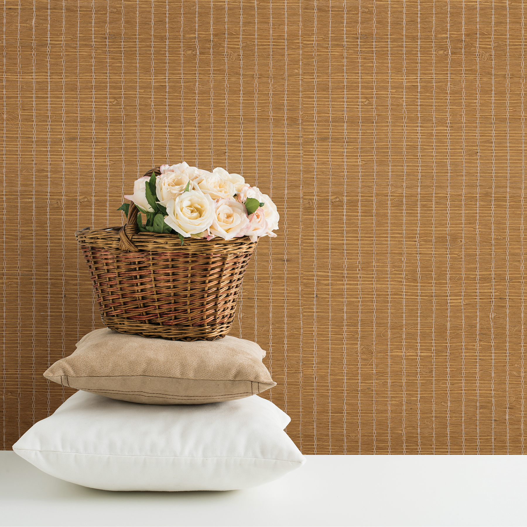 Kenneth James Lian Beige Grasscloth Wallpaper