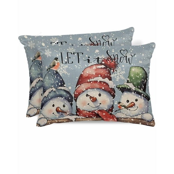 Hokiten Pillow Cases Queen Size Set of 2, Couch Pillow Covers, Christmas Satin Pillowcases with Zipper for Hair/Skin, Pillow Protector Cover, Xmas Snowman Winter Snowflake Blue 20x30 Inches