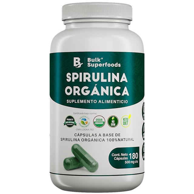 Suplementos Alimenticios a Base de Espirulina Oganica 100% Natural 180 Cápsulas BULK SUPERFOODS capsulas