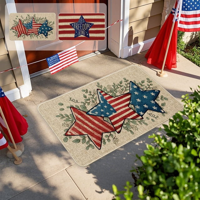 Uscallm 2Pcs Independence Day Doormat Memorial Day Patriotic Welcome Mat 4th Of July Kitchen Rug Indoor Outdoor Floor Mat Non-Slip Durable Polyester