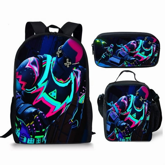 Fortnite Cute 3D Cartoon Theme Waterproof Backpack, Lightweight Travel Backpack Three-piece Set