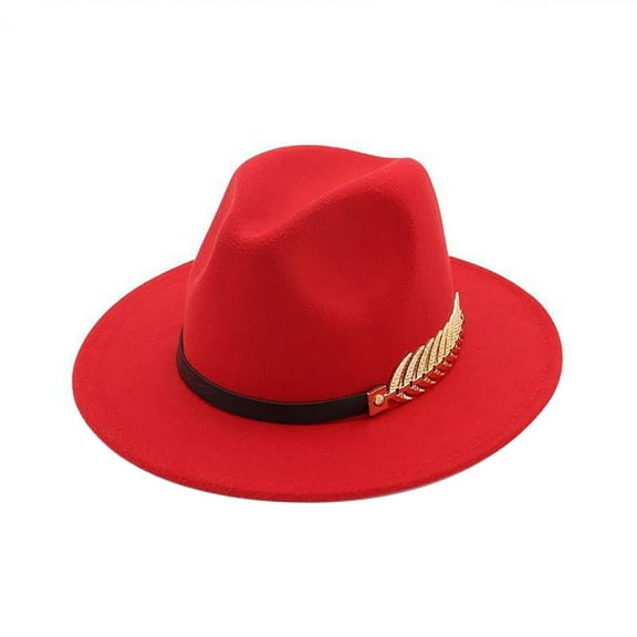 MANHUJI Top Hats Women'S Wide Brim Fedora Panama Hat With Metal Belt Buckle Coloured Grace (Red,One Size)