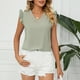 thumbnail image 2 of Blusa de gasa con cuello en V y encaje para mujer, manga corta, con volantes, para verano, para el trabajo, citas, compras, fines de semana, casa, verde guisante, XXL, 2 of 6