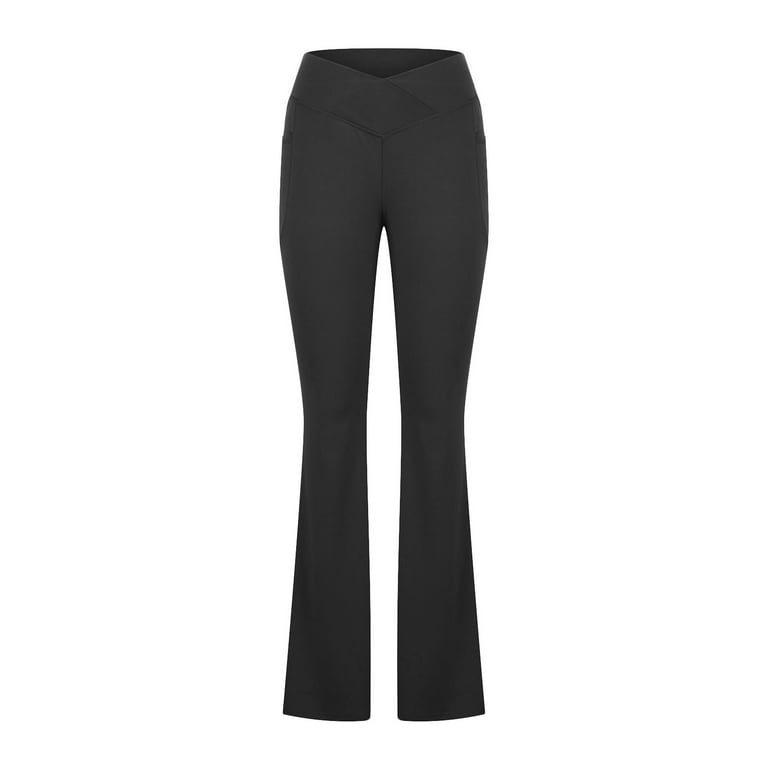 Hfyihgf Womens Casual Flare Leggings with Pockets Bootcut Yoga Pants V  Crossover Hight Waisted Stretchy Workout Pants Elegant Trousers(Black,M)