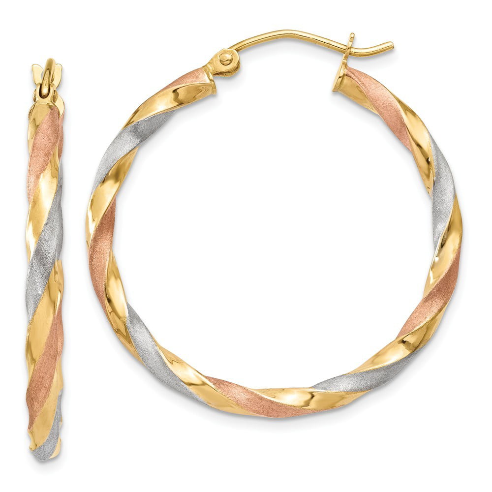14k Tri-Color Gold Satin Twisted Hoop Earrings - Measures 34x30.5mm ...