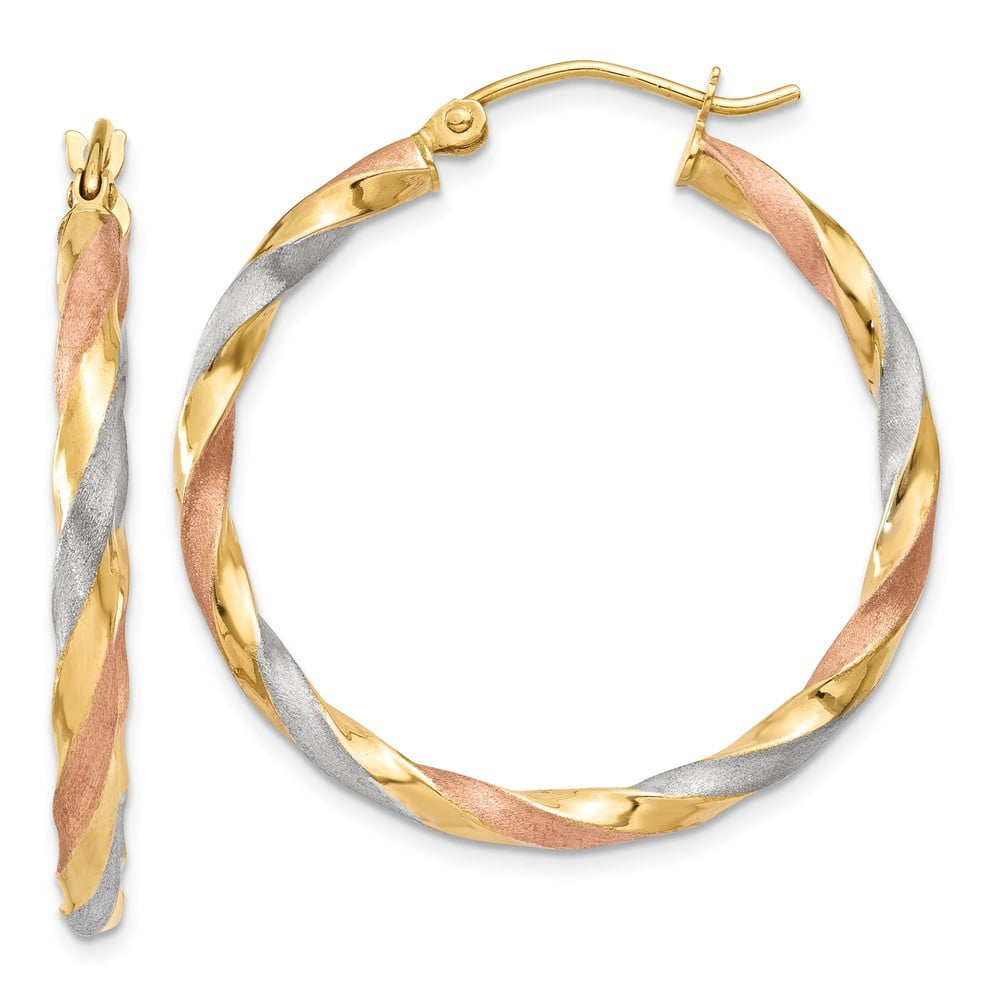 JewelryWeb - 14k Tri-Color Gold Satin Twisted Hoop Earrings - Walmart ...