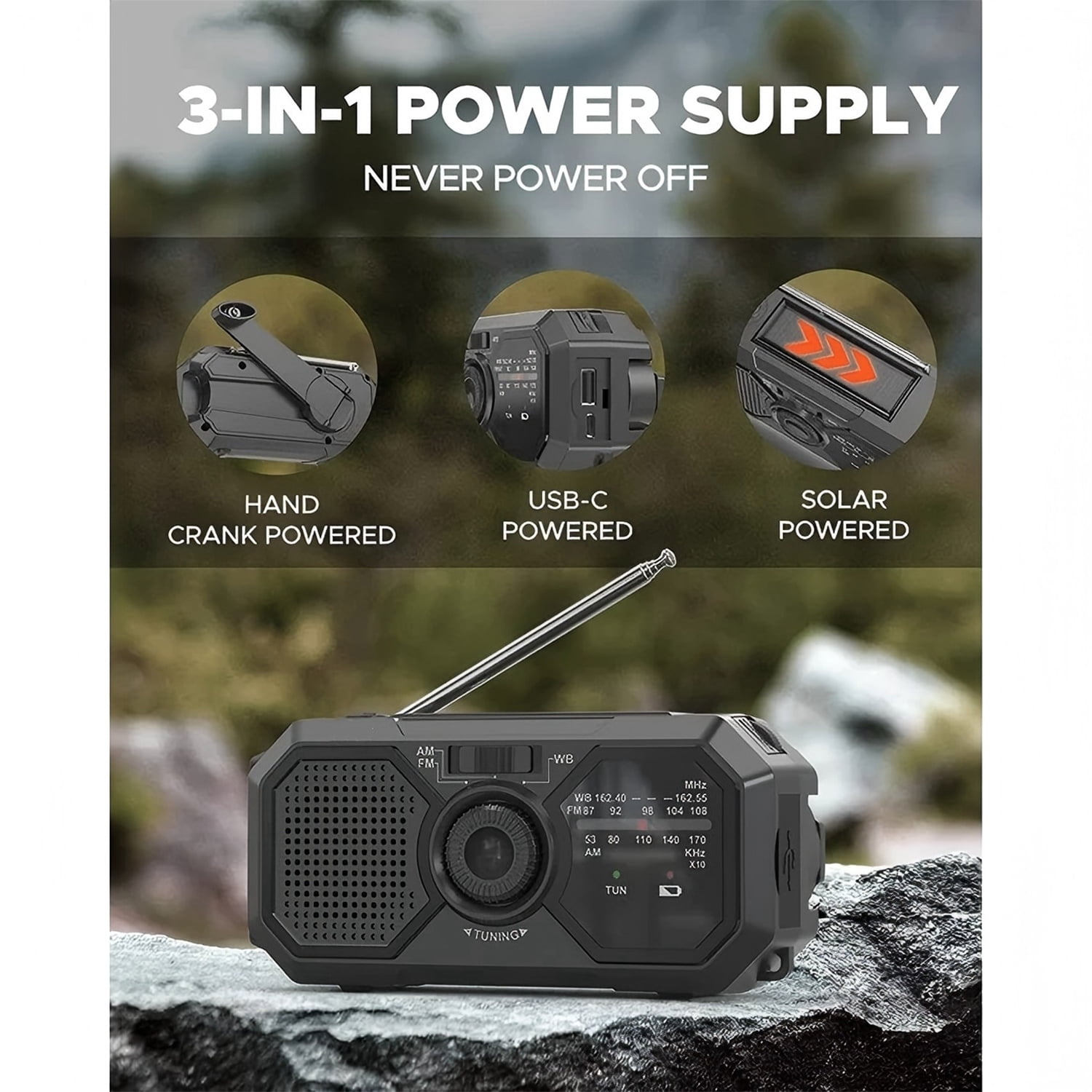 Portable AM/FM Transistor Radio, Emergency Radio with Weather Alert, Solar Radio Emergency Hand Crank with LED Flashlight for Power Outages, Camping, Survival, 3500mWh Portable Power Bank