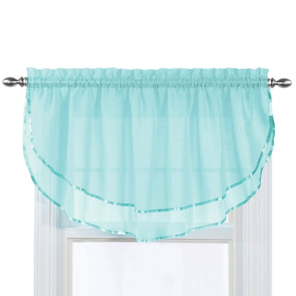 Collections Etc Stylemaster Elegance Sheer Voile Ascot Valance, 60" x 24”, Aqua
