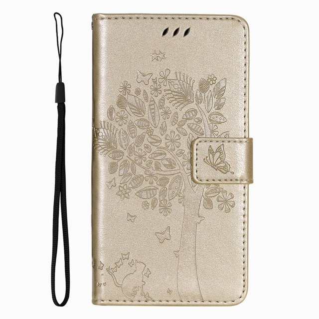 Wallet Case For Huawei P Smart 2018 2019 2020 2021 P8 P9 P20 P30 P40 Lite Pro 2017 Cute Cat Tree Card Slots Protect Cover D06F Gold For P30 Pro