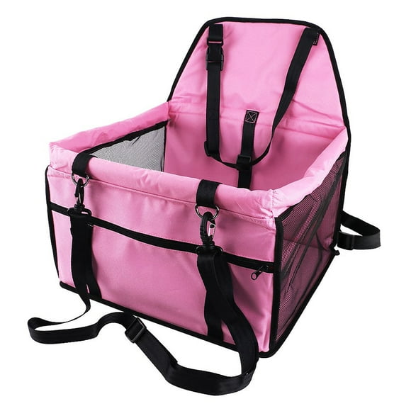 More Sturdy and Safe Pet Reinforce Car Booster Seat with Clip on Leash and Storage Package, Two Safety Belts Fix The Booster Seat, Prevent Slide Pink
