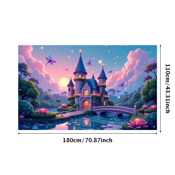 LUUFILx Fantasy Castle Backdrop Banner with Moonlit Scene and Blossoming Trees Ideal for Wedding Party Fairy Tale Theme Event Photography Decoration Photography