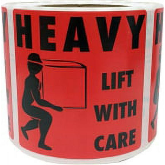HEAVY - Lift With Care Warning Labels | 4 x 4" Inches | 500 Pack