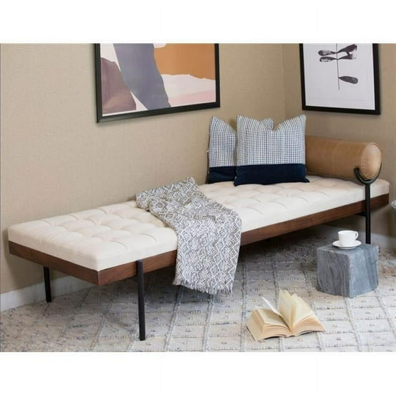 72 in. Ivory & Black Upholstered Bench Day Bed, Brown