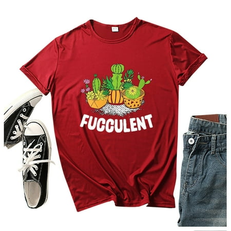 

KEJIG Black Corset Tops For Women Women s Fashion Cactus Print Round Neck Short Sleeve T-Shirt Top Blouse