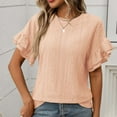 thumbnail image 5 of Uaswgudfs Women's Tops Puff Short Sleeve Crew Neck T Shirt Dressy Summer hollow out Tee Solid Loose Casual Blouse, 5 of 7
