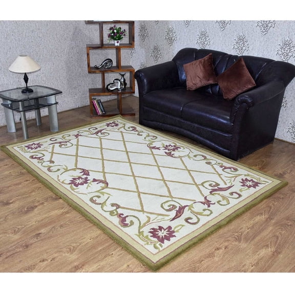 Rugsotic Carpets Hand Tufted Wool Eco-Friendly 5'x7'6'' Area Rugs Rectangle Cream Floral Modern High Pile Thick Handmade Anti Skid Indoor Rug for Living Room, Bedroom K03160