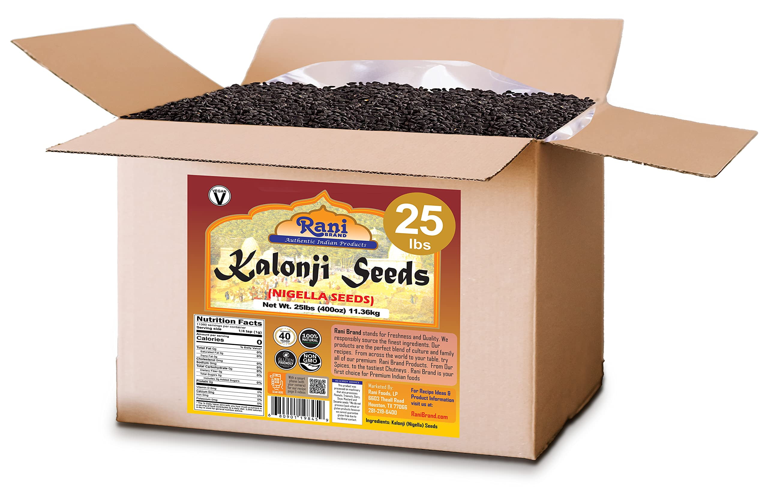 Rani Kalonji (Black Seed, Nigella Sativa, Black Cumin) Seeds 400oz (25lbs) 11.36kg Bulk Box ~ All Natural | Gluten Friendly | NON-GMO | Vegan | Indian Origin