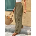 thumbnail image 3 of Eytino Womens Pants Wide Leg Loose Summer Boho Drawstring Elastic Waist Hollow Out Textured Beach Pants, 3 of 7