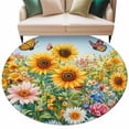 thumbnail image 2 of Round Area Rug 6ft,Watercolor Sunflower Butterfly Washable Carpet Non-Slip Runner Accent Rugs Indoor Floor Mat for Bedroom Living Room Decor,Summer Garden Pastoral Plants, 2 of 9